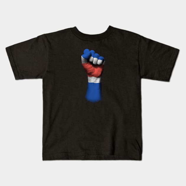 Flag of Costa Rica on a Raised Clenched Fist Kids T-Shirt by jeffbartels